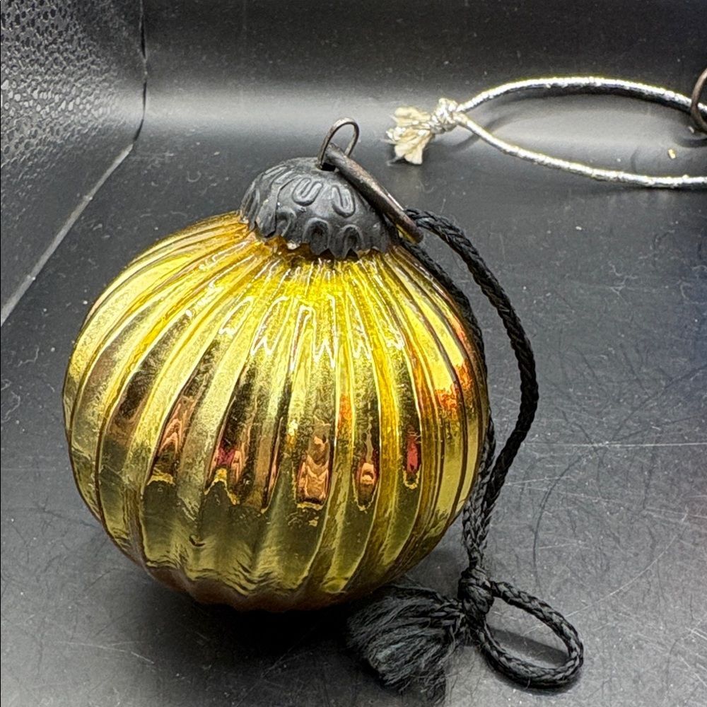 Antique Gold Ribbed Mercury Glass Kugel Ball